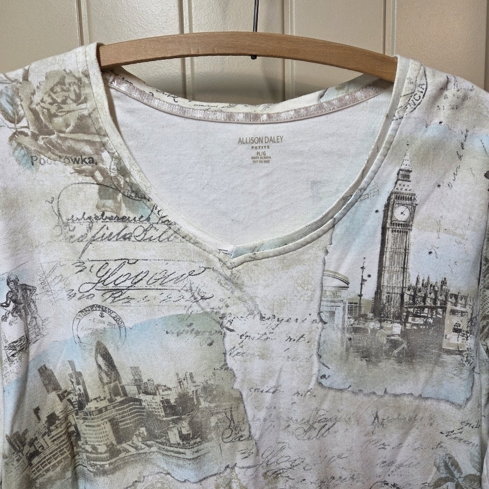 Allison Daley Cute Y2K 2000s 3/4 Sleeve All over Print Top Petite Large - Picture 4 of 15